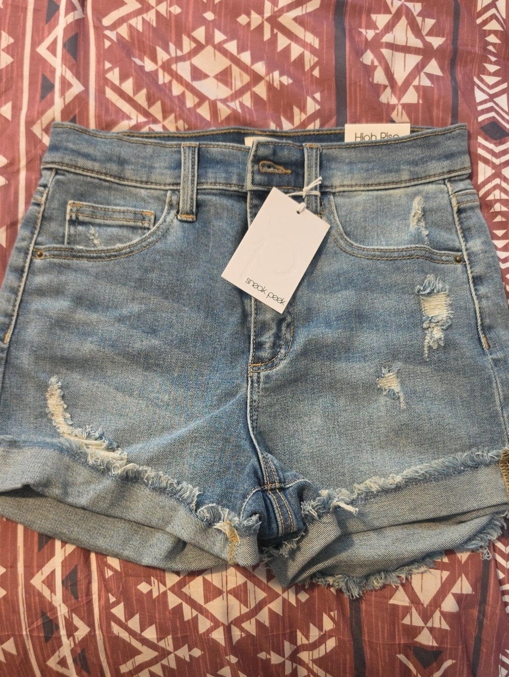 Sneak Peak Light Blue Distressed High-Rise Jean Shorts
